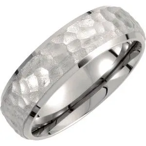 Titanium 7 mm Hammered Finish Beveled-Edge Band  Size 8