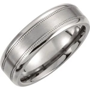 Titanium 7 mm Satin Finish Center & Polished Milgrain Band Size 7.5