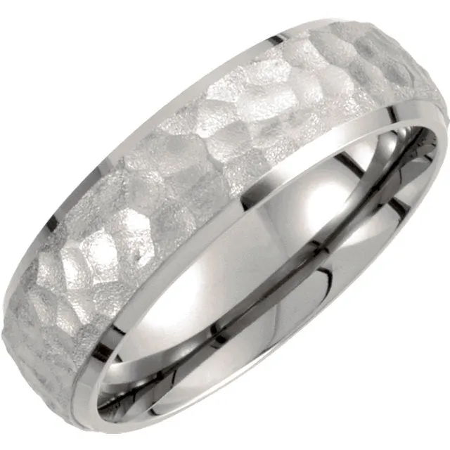 Titanium 7mm Hammered Finish Beveled Edge Band Size 11.5