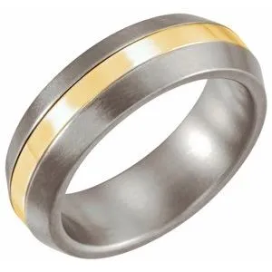 Titanium & 14K Yellow Inlay 6 mm Satin Finished Band Size 10.5