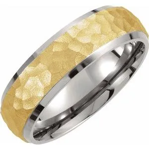 Titanium & Gold Immerse Plated 7 mm Hammered Finish Beveled-Edge Band Size 10.5