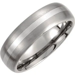 Titanium & Sterling Silver Inlay 7 mm Satin Finish Domed Band Size 9.5