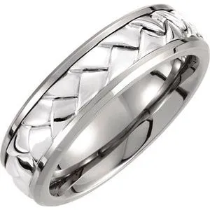 Titanium & Sterling Silver Inlay 7 mm Woven Band Size 12.5