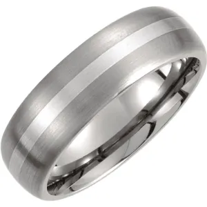 Titanium & Sterling Silver Inlay 7mm Satin Finish Domed Band Size 12.5