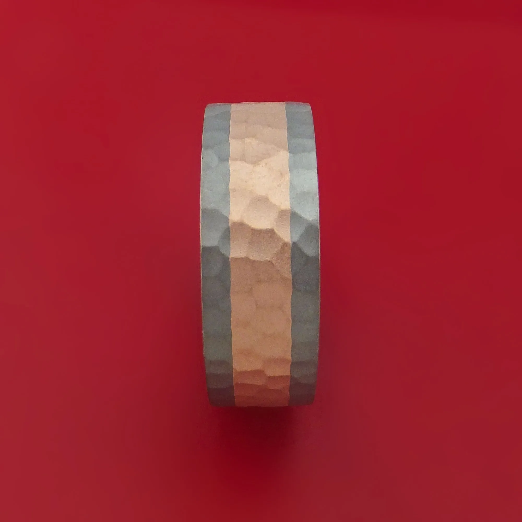 Titanium and 14K Rose Gold Ring Hammered Band Custom Made