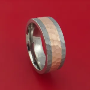 Titanium and 14K Rose Gold Ring Hammered Band Custom Made