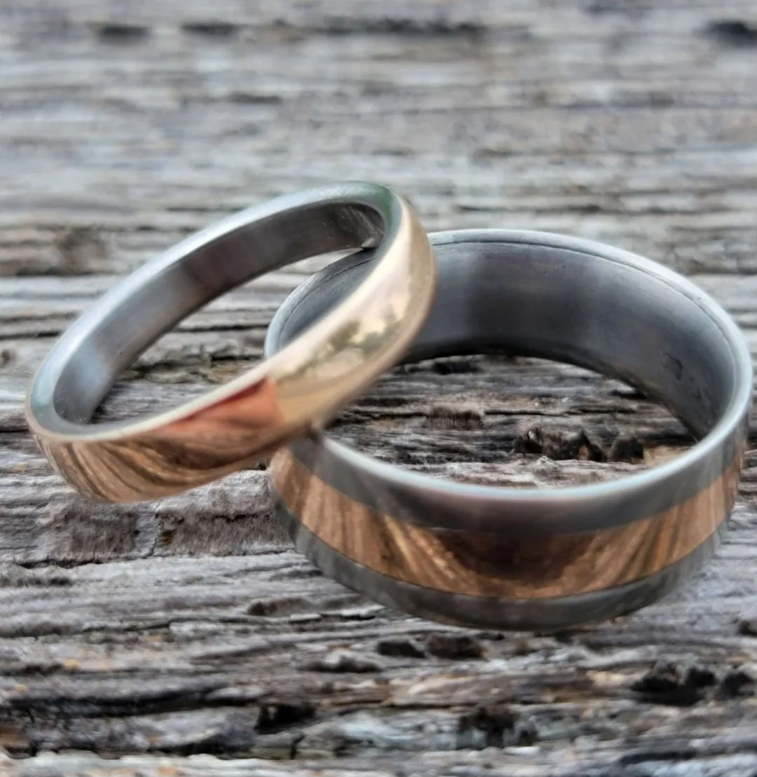 Titanium and copper womens ring stacker ring