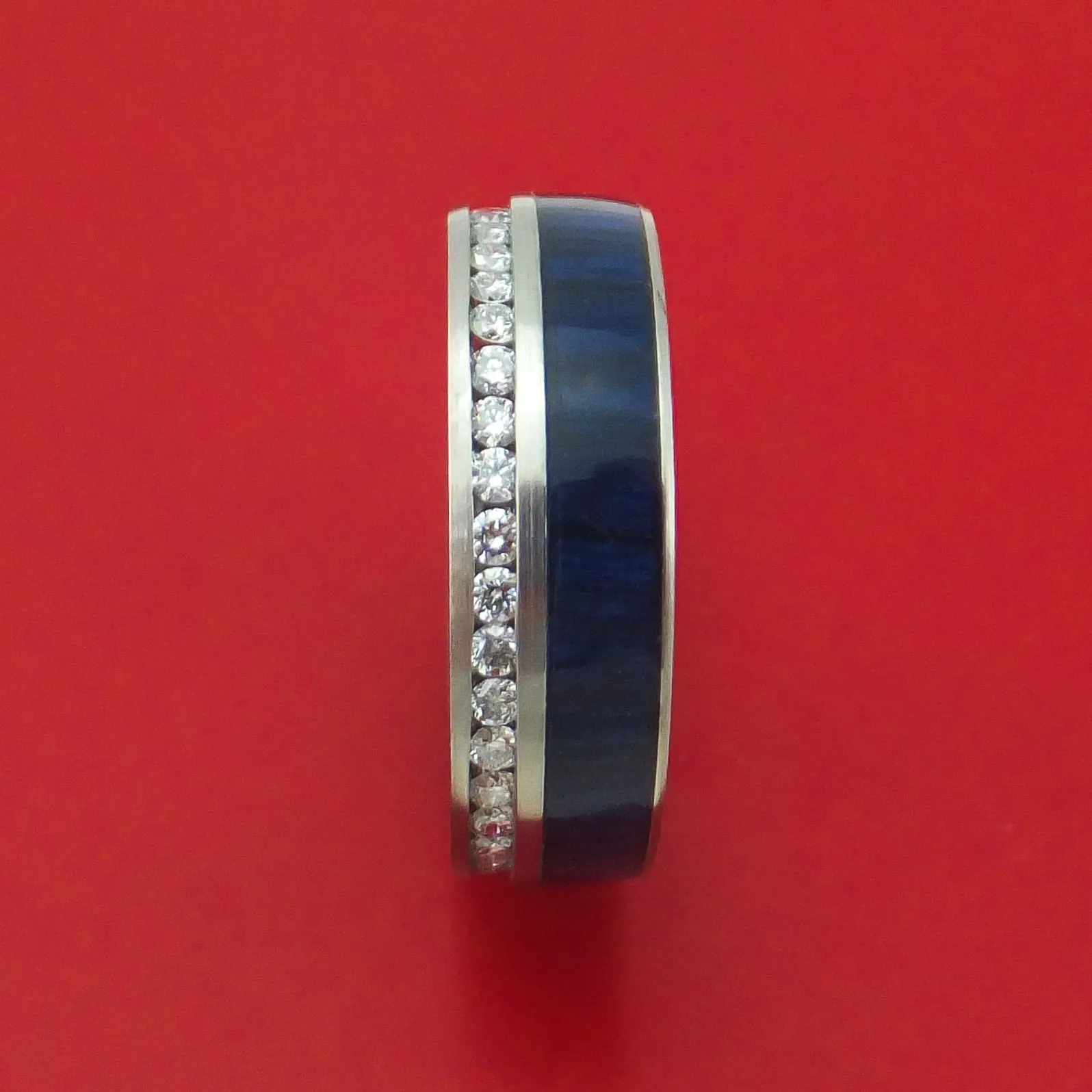 Titanium and Eternity Lab Diamonds Band with Wood Inlay Custom Made Ring
