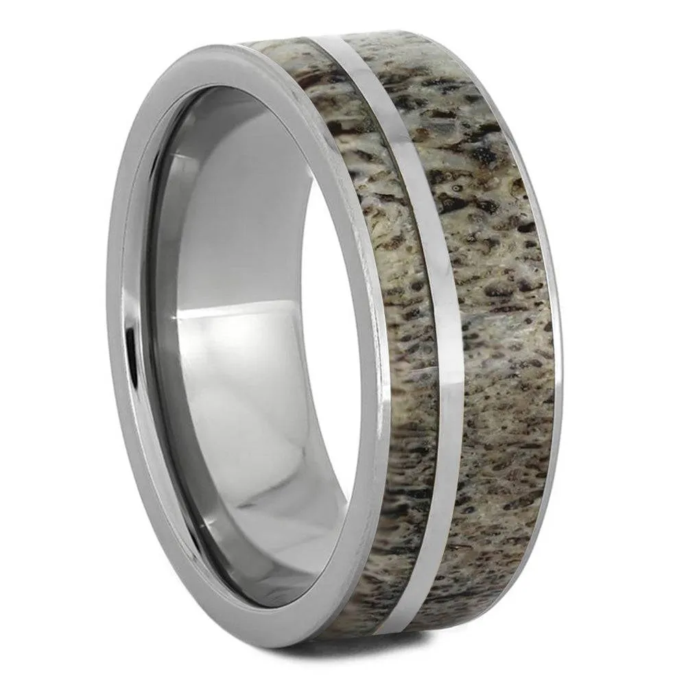 Titanium Antler Men's Wedding Band With Pinstripe