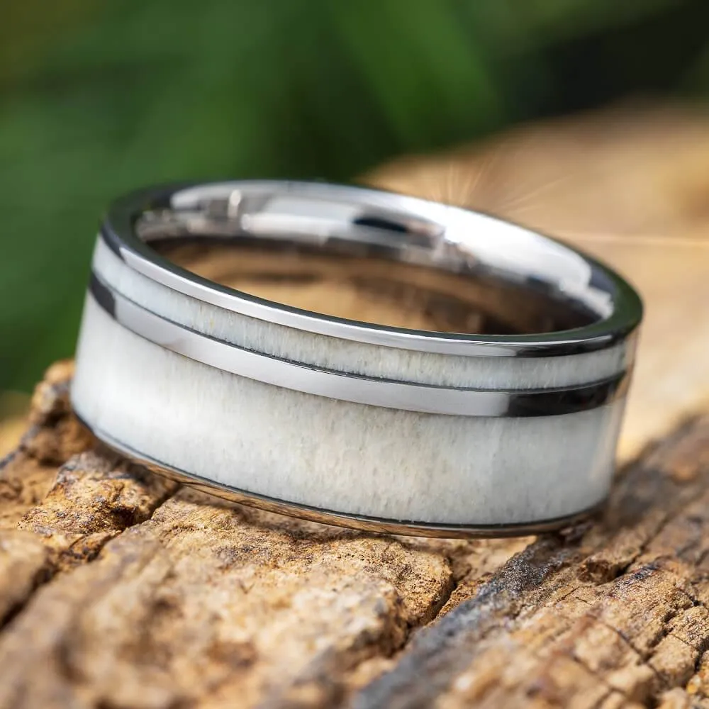 Titanium Antler Men's Wedding Band With Pinstripe