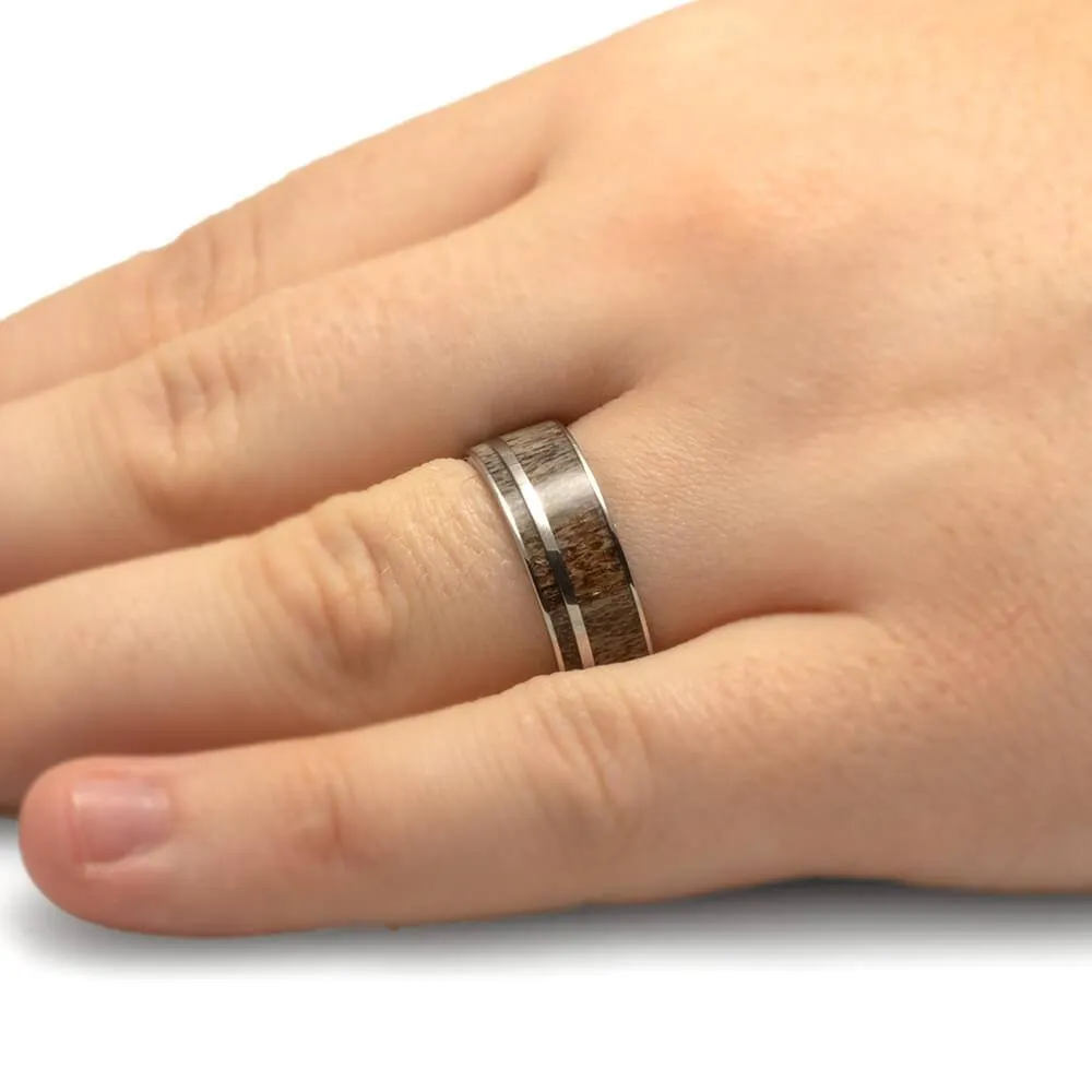 Titanium Antler Men's Wedding Band With Pinstripe