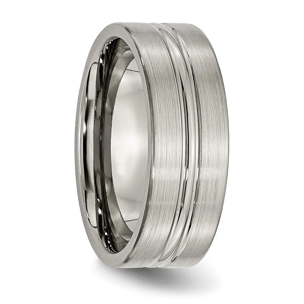 Titanium Brushed and Polished 8mm Grooved Band