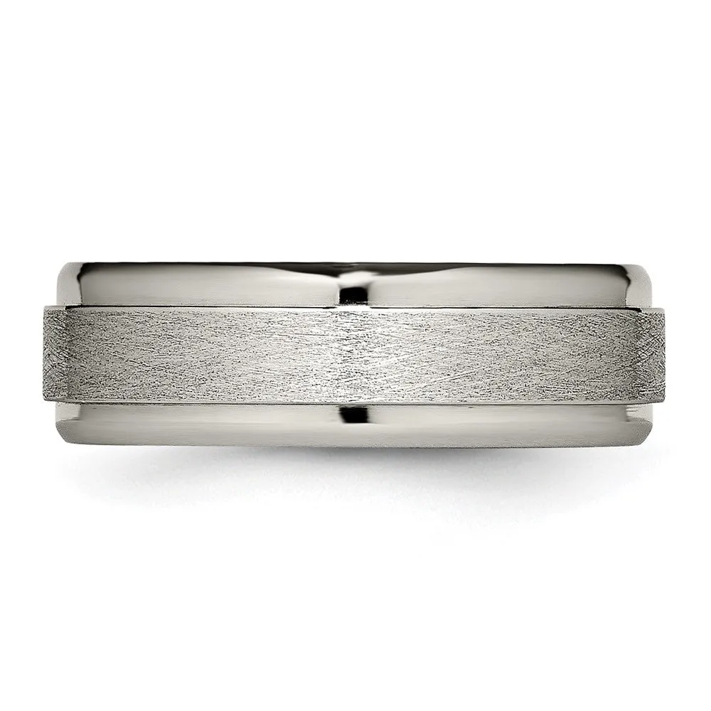 Titanium Brushed Center 7mm Ridged Edge Band