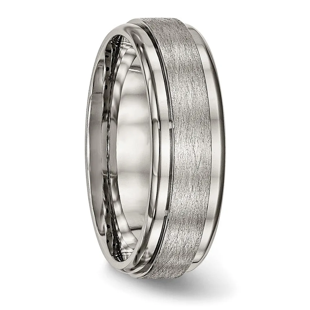 Titanium Brushed Center 7mm Ridged Edge Band