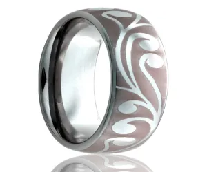 Titanium Dome Laser Engraved Swirl Ring 2