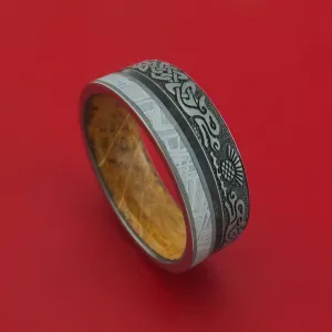 Titanium Dragon Celtic Ring with Meteorite and Dinosaur Bone along with a Hardwood Sleeve