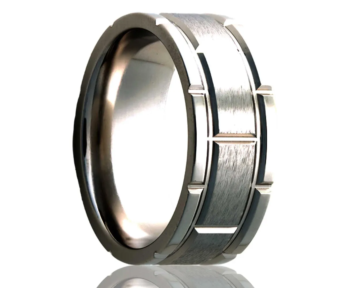 Titanium Flat Wide Brick Satin Milled Ring