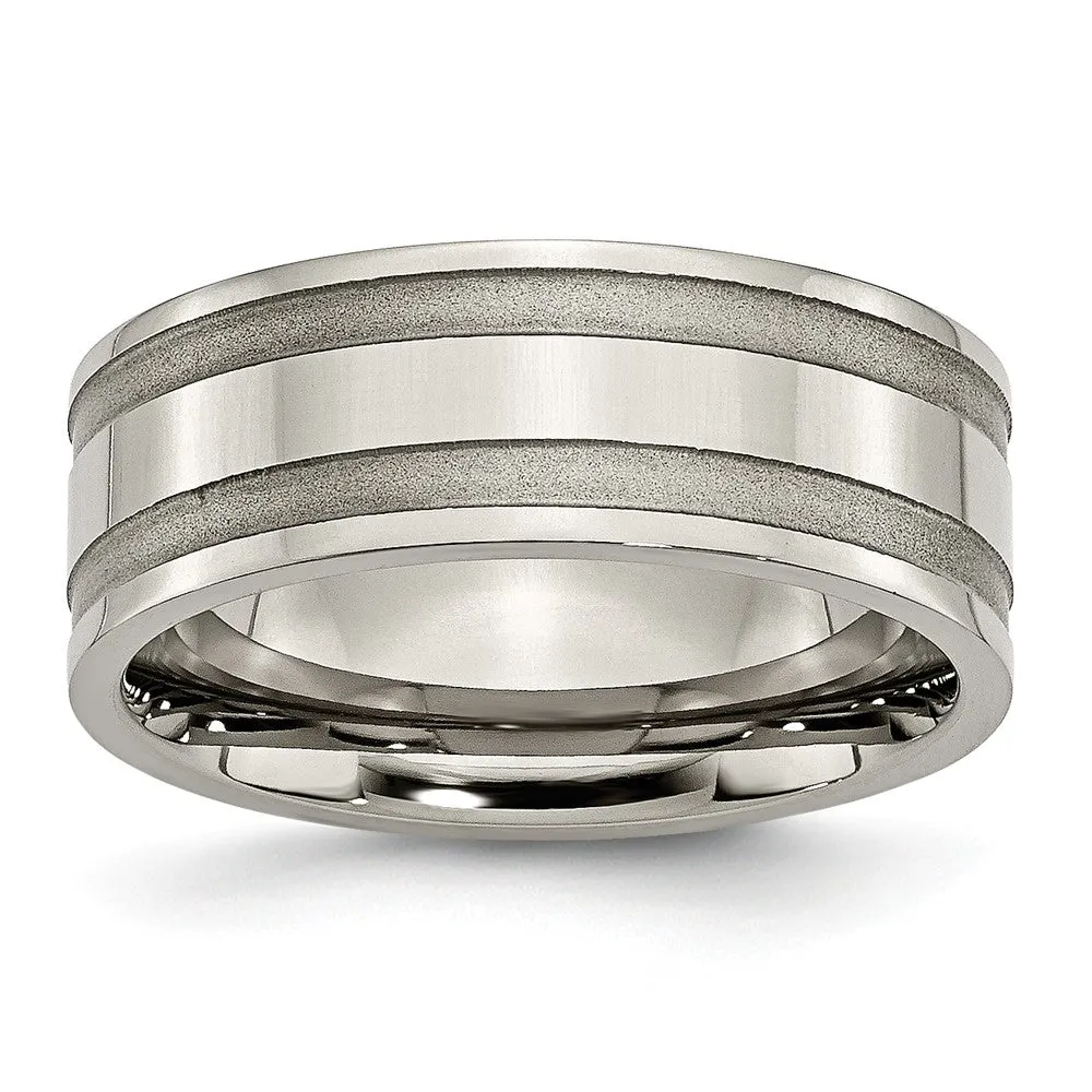 Titanium Grooved 8mm Satin and Polished Band