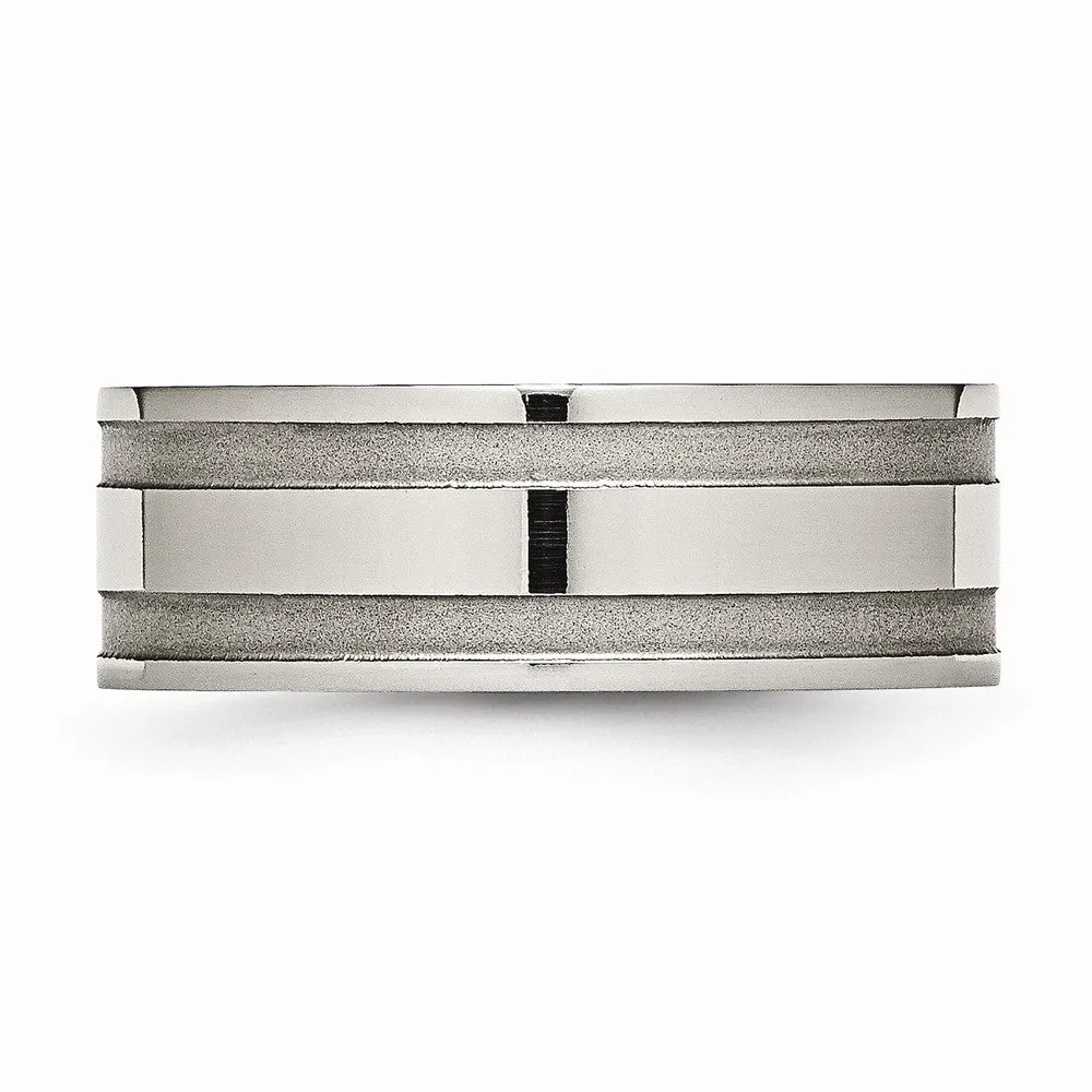 Titanium Grooved 8mm Satin and Polished Band