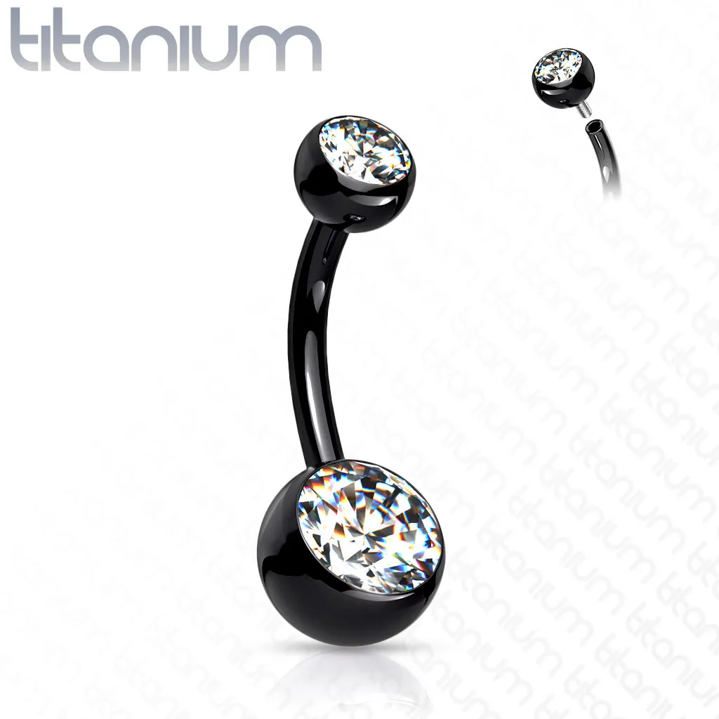 Titanium Internally Threaded Double CZ Belly Button Rings 7/16"