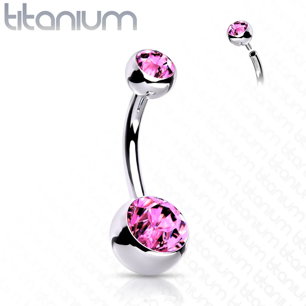 Titanium Internally Threaded Double CZ Belly Button Rings 7/16"