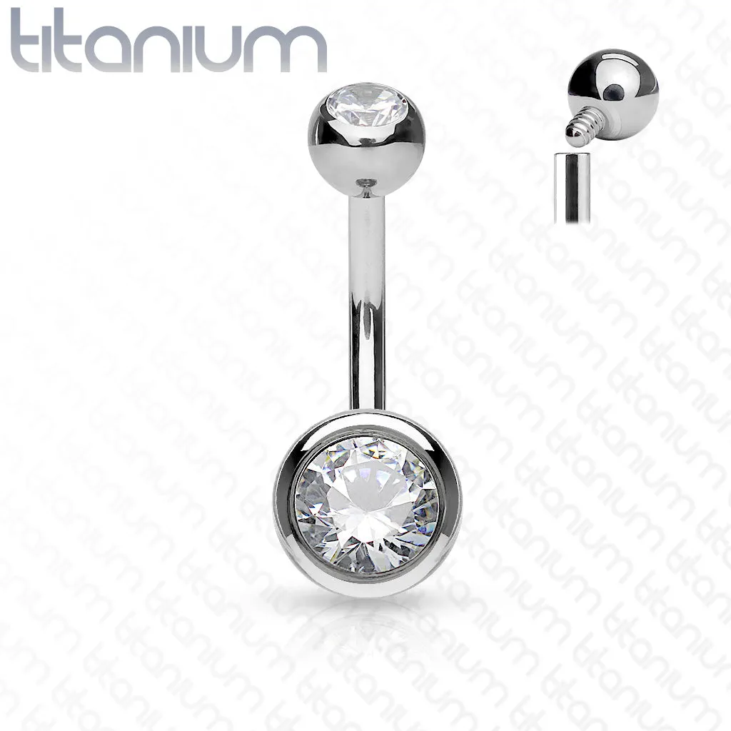 Titanium Internally Threaded Double CZ Belly Button Rings 7/16"