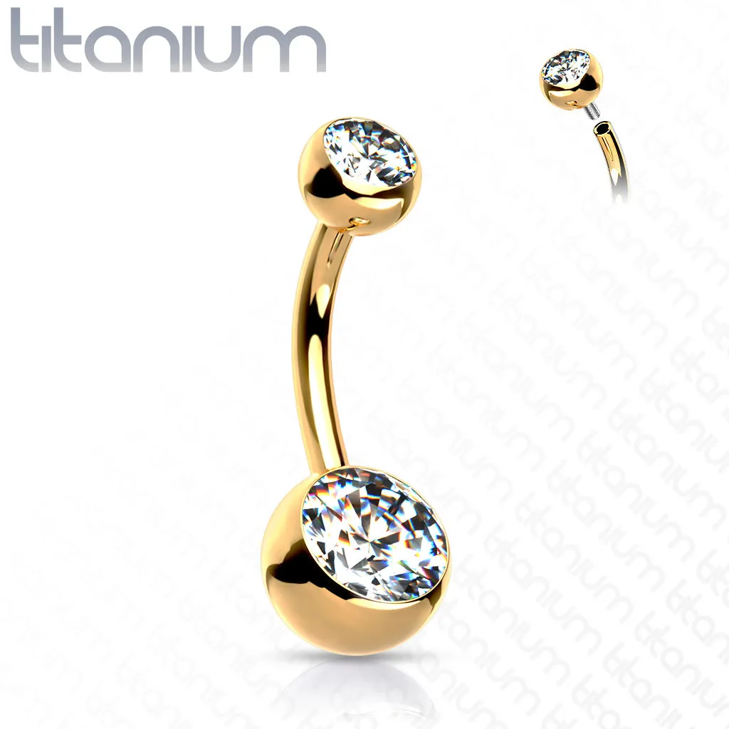 Titanium Internally Threaded Double CZ Belly Button Rings 7/16"