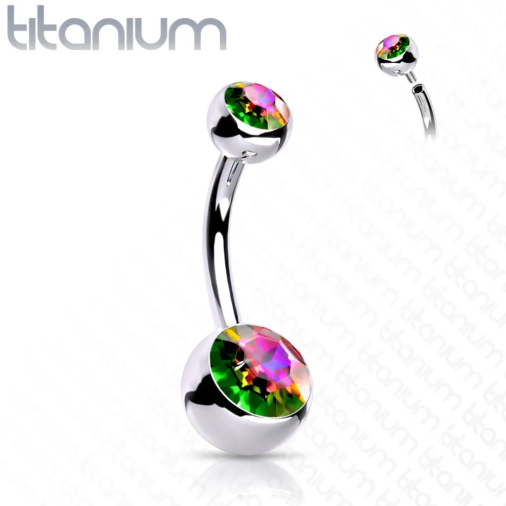 Titanium Internally Threaded Double CZ Belly Button Rings 7/16"