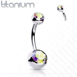 Titanium Internally Threaded Double CZ Belly Button Rings 7/16"