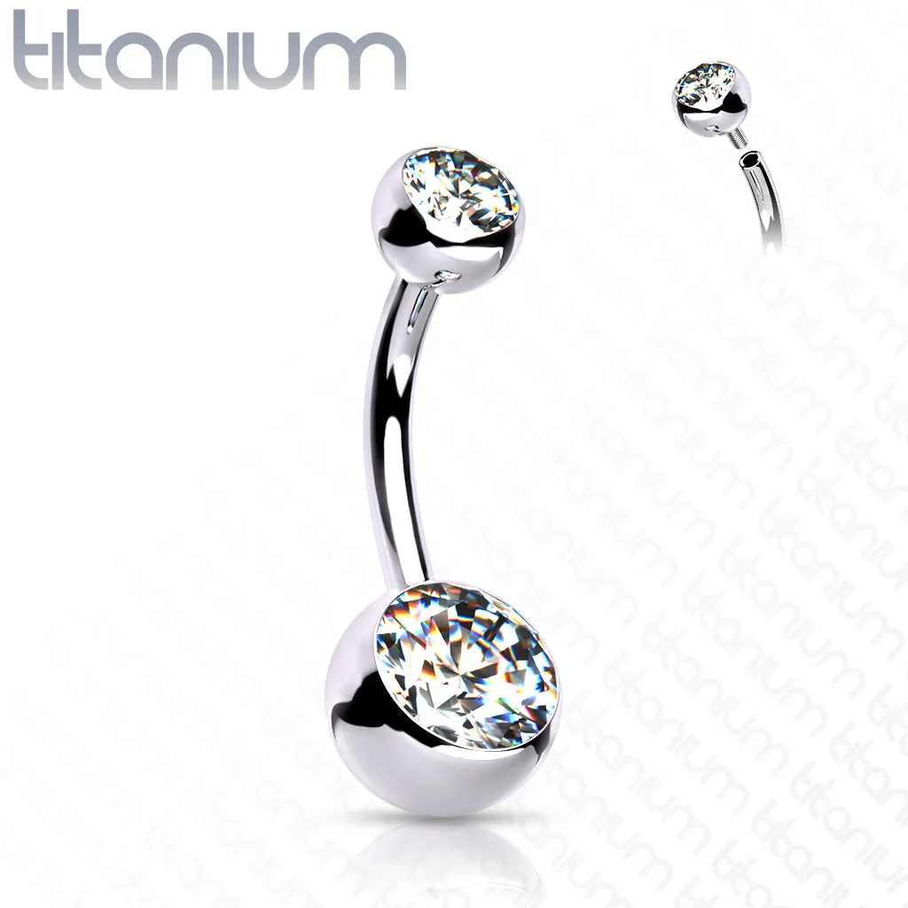 Titanium Internally Threaded Double CZ Belly Button Rings 7/16"