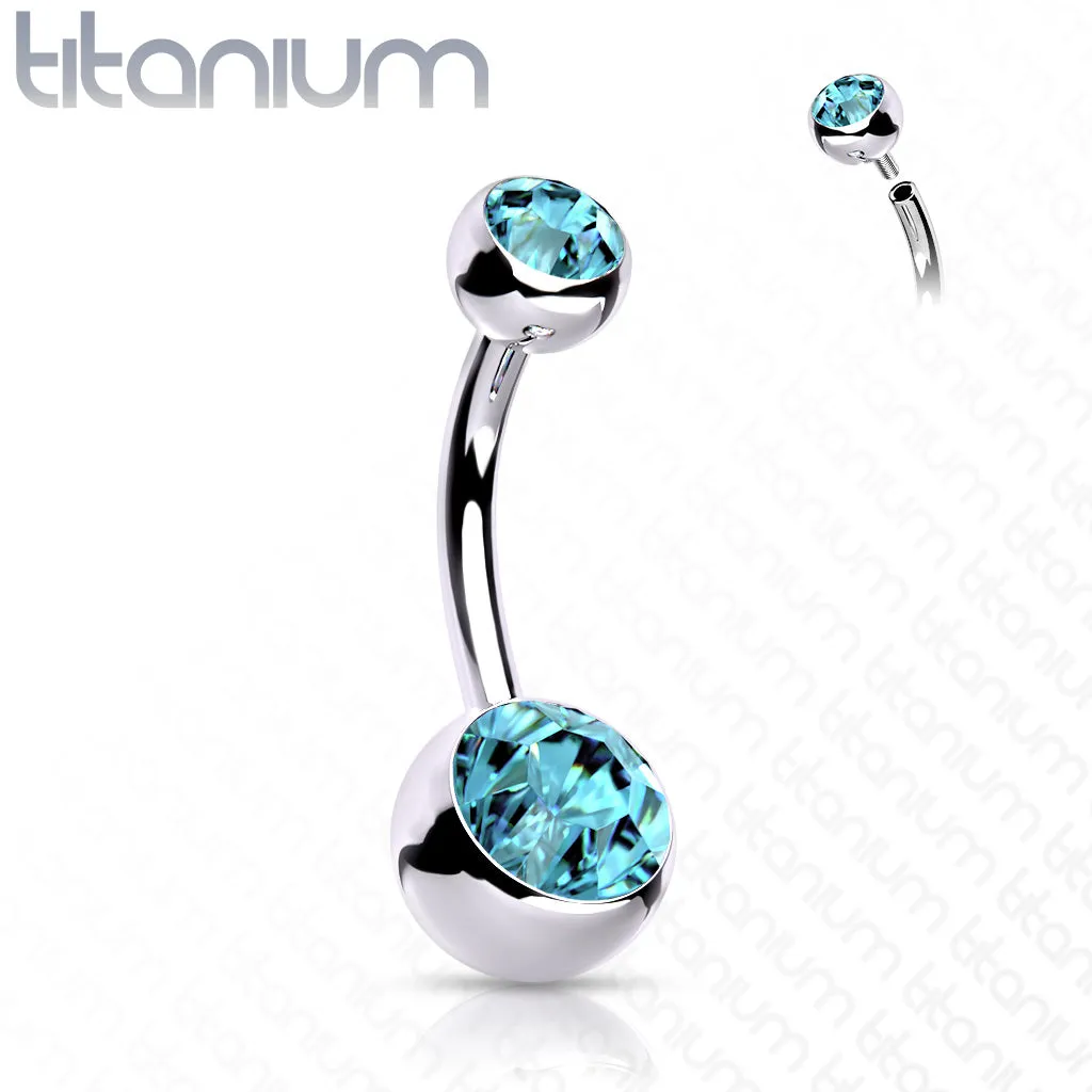 Titanium Internally Threaded Double CZ Belly Button Rings 7/16"