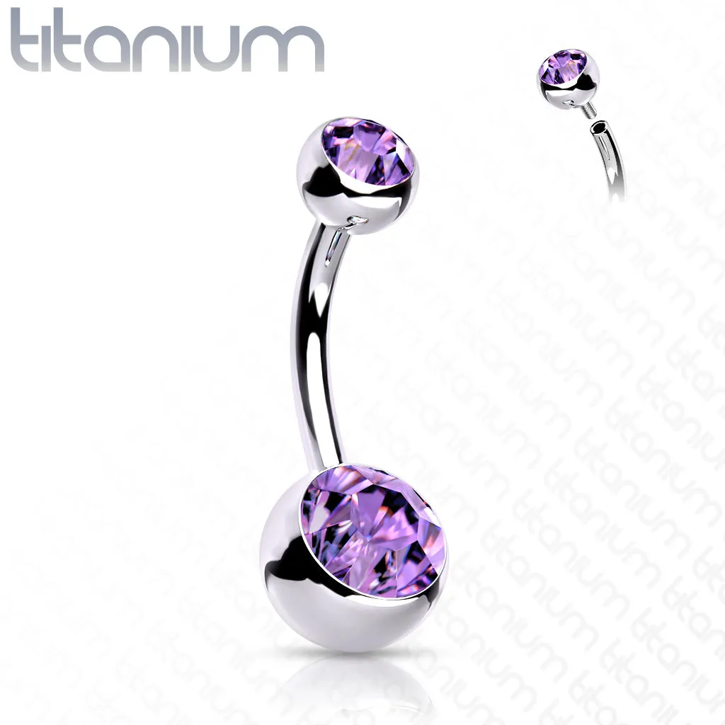 Titanium Internally Threaded Double CZ Belly Button Rings 7/16"