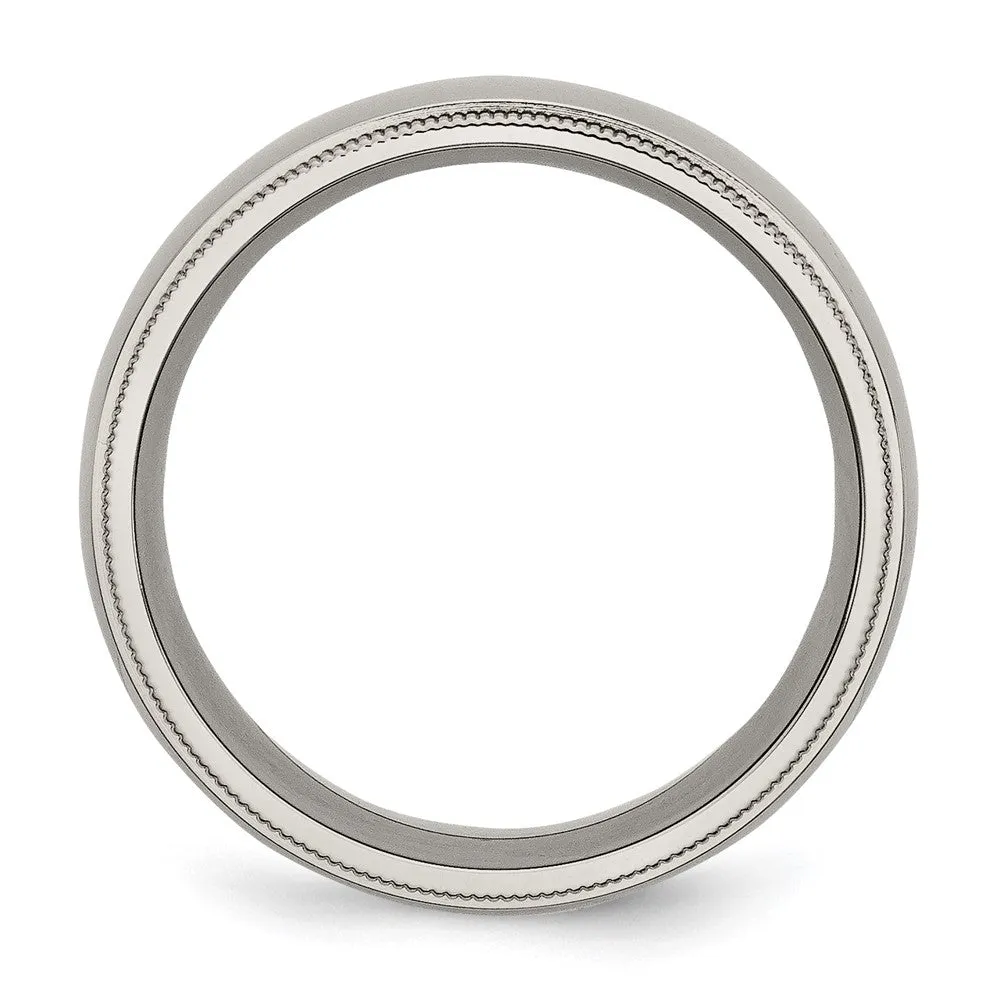 Titanium Polished 8mm Grooved and Beaded Edge Band