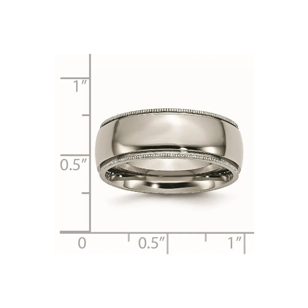 Titanium Polished 8mm Grooved and Beaded Edge Band