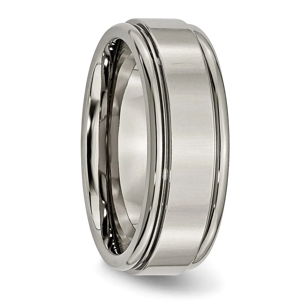 Titanium Polished 8mm Grooved Edge Band