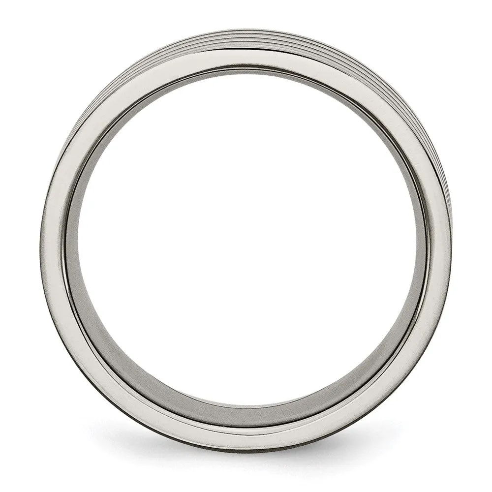 Titanium Polished Black Enamel Striped 8mm Flat Band