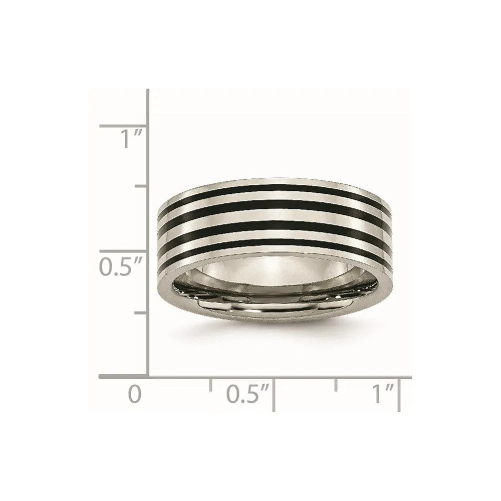 Titanium Polished Black Enamel Striped 8mm Flat Band