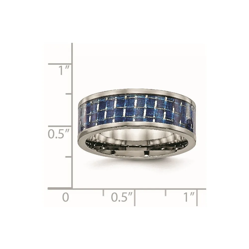 Titanium Polished w/Blue Carbon Fiber Inlay 8mm Flat Band