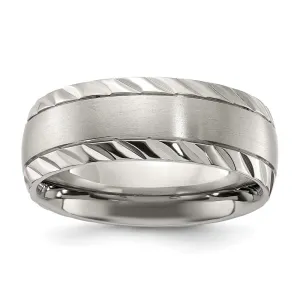 Titanium Polished w/Brushed Center & Grooved Edge 8mm Band