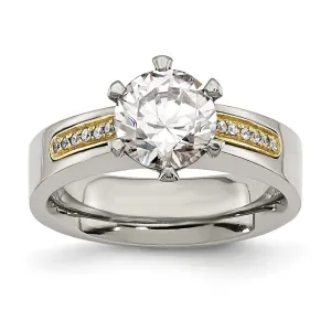 Titanium Polished with 14k Inlay Accent CZ Ring