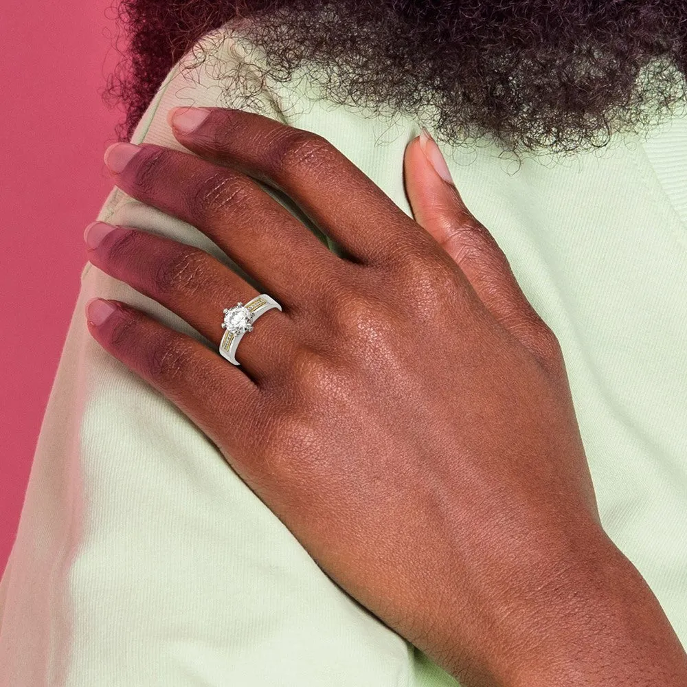 Titanium Polished with 14k Inlay Accent CZ Ring