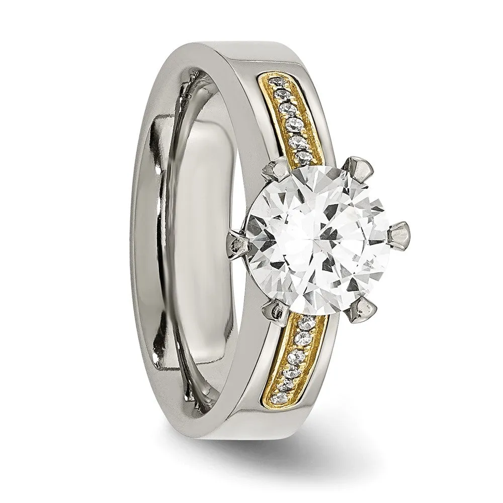 Titanium Polished with 14k Inlay Accent CZ Ring