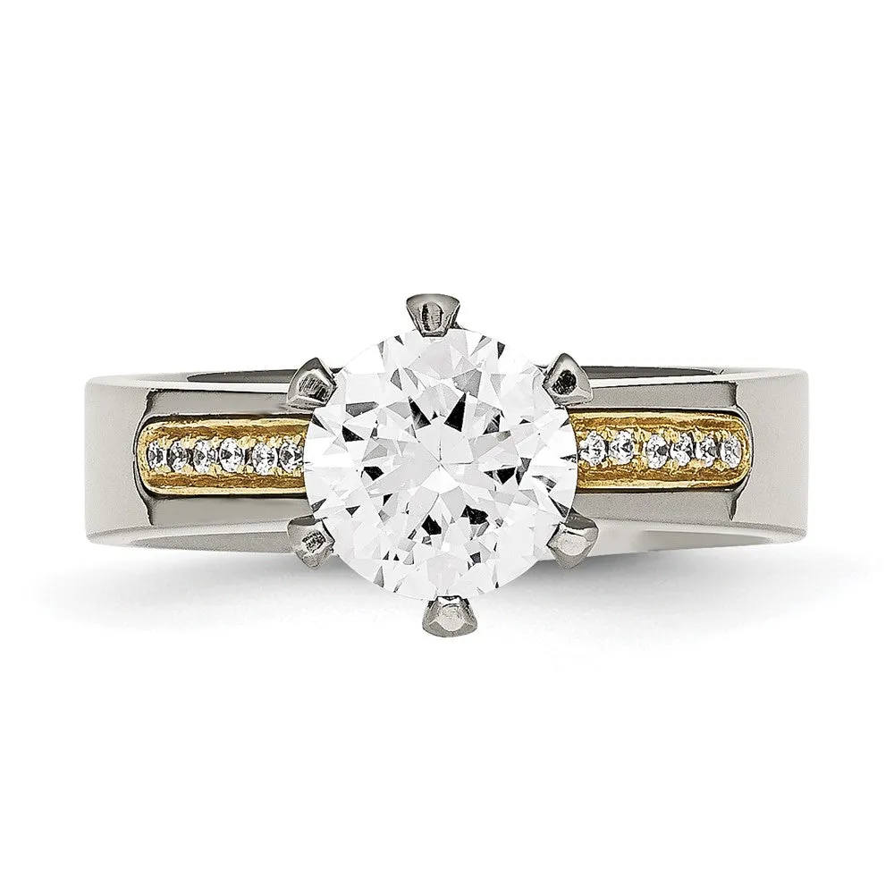 Titanium Polished with 14k Inlay Accent CZ Ring