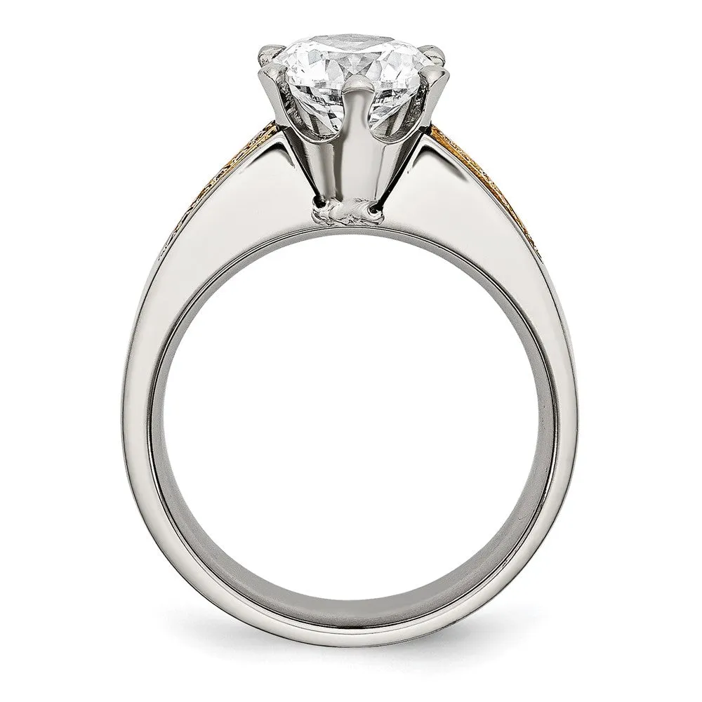 Titanium Polished with 14k Inlay Accent CZ Ring