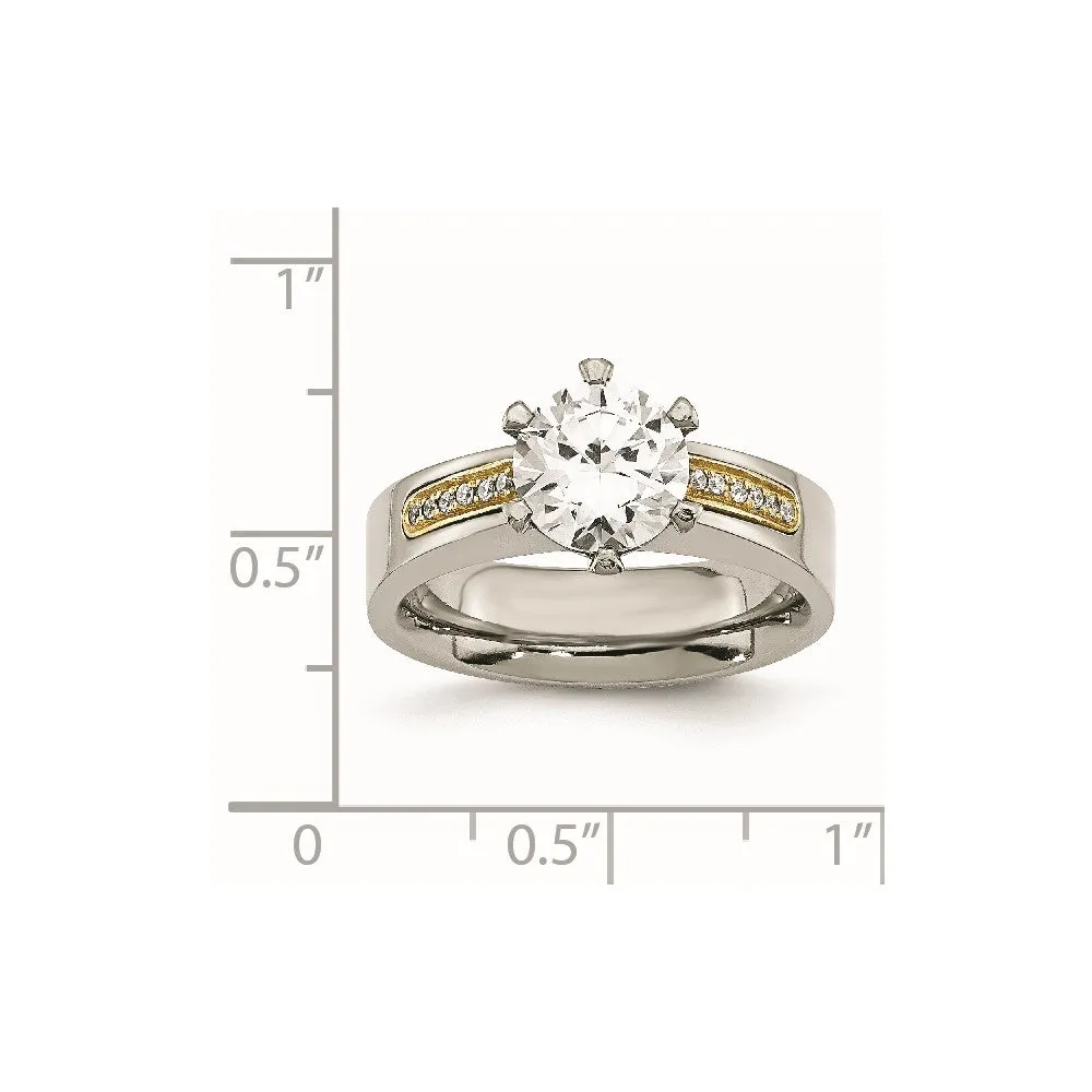 Titanium Polished with 14k Inlay Accent CZ Ring