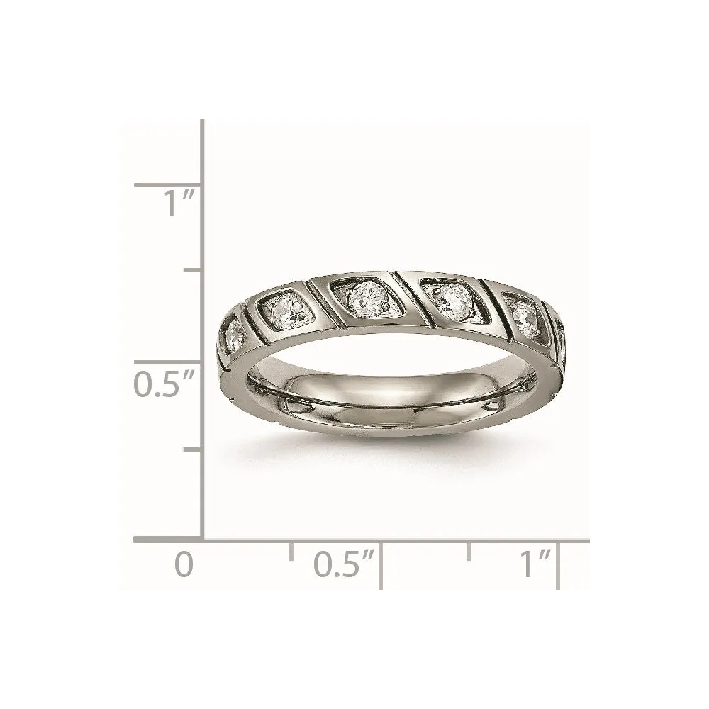 Titanium Polished with CZ 4mm Grooved Band