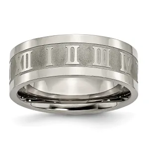 Titanium Roman Numerals 8mm Satin & Polished Flat Band