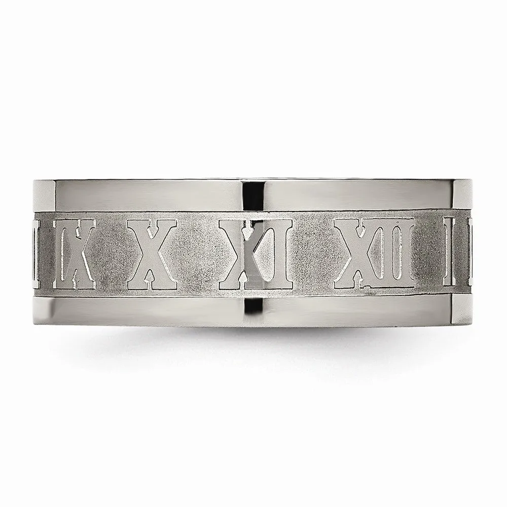 Titanium Roman Numerals 8mm Satin & Polished Flat Band