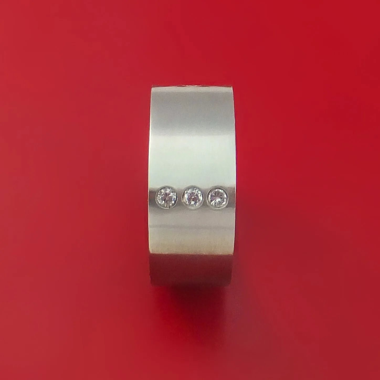 Titanium Square Ring with 12 Diamonds Custom Made Band