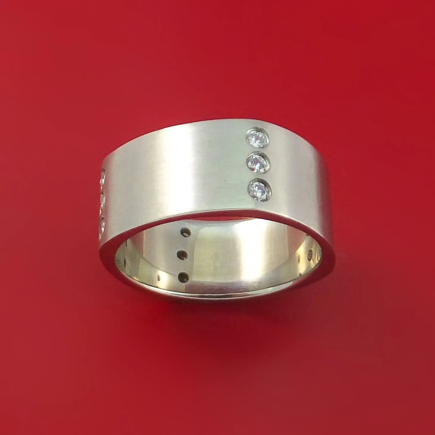Titanium Square Ring with 12 Diamonds Custom Made Band